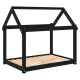 Schwarzer Holzrahmen für Haustiere mit einem schrägen Dachdesign und einem slatted Holzfuß, geeignet für kleine Tiere.