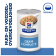 Hill's Prescription Diet Derm Complete Nassfutterdose mit einem Löffel oben und niederländischem Text über Haut- und Nahrungsmittelempfindlichkeiten.