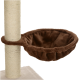 Eine gemütliche braune Stoffhängematte, die an einem beigen Kratzbaum befestigt ist, entworfen für Katzen zum Ausruhen und Spielen.
