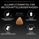 Hundefutter für mittelgroße Welpen, 11,5 mm große Kroketten, ohne Farbstoffe, hoher Proteingehalt, hohe Nährstoffaufnahme, leicht verdaulich.