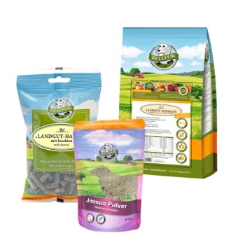 Bellfor IBD Set für Hunde – Landgut-Schmaus 7,5 kg + Immun Pulver 80g + Landgut-Happen 200g