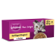 Lila Whiskas Pure Delight Katzenfutterkarton mit grauer Katze und Schüssel; beschriftet ‚Geflügel Ragout in Gelee‘ und ‚40 x 85 g‘