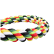 Buntes geflochtenes Seilspielzeug für Haustiere, mit roten, gelben, grünen, schwarzen und weißen Streifen, entworfen zum Kauen und Ziehen.
