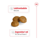 Tierfutterpellets auf einem weißen Hintergrund, mit der Aufschrift 'Leichtverdauliche Nährstoffe' und 'Angereichert mit EPA, DHA und Vitamin C.'