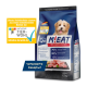 Blau-schwarze Tüte NUTRI QM M!EAT Mini Chicken Hundefutter, 1,5 kg, mit 70 % tierischem Protein und 30 % pflanzlichem Protein.