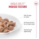 Plate of brown pet mousse chunks; 'UNIQUE AIRLIFT™ MOUSSE TEXTURE' label; notes: soft, aerated, hydrating.