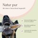 Nahaufnahme eines Hundegesichts mit einem Kauknochen, mit "Natur pur" und Informationen über luftgetrocknet, ohne Zusatzstoffe und fördernd für die Zahngesundheit.