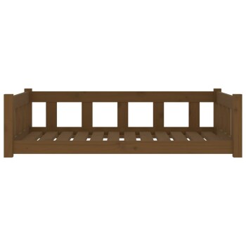 Holz-Haustierbett mit slatted Basis und niedrigen Seitenwänden, entworfen für Komfort und Stil.