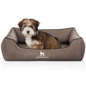 Orthopädisches Hundebett Amelie aus Velours mit Handwebcharakter braun M-L