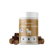 Glas mit Felmo Abschreck-Snacks für Hunde, braunes Etikett mit weißer Hundesilhouette und pelletartigen Snacks; Text: „Zur Unterstützung in der Hochsaison“.