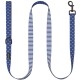 Marineblaue Hundeleine mit einem nautischen Ankerdesign und gestreiftem Muster, mit einem stabilen Clip zur Befestigung.