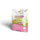 Eine Tüte "Ich liebe meine Katze" glutenfreies Trockenfutter für kastrierte Katzen, beschriftet mit "Huhn Fit für kastrierte Katzen," mit einem Cartoon-Katzen-Design.