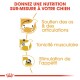 Image promouvant une nutrition canine sur mesure, mettant en avant le soutien articulaire, l'amélioration musculaire et la stimulation de l'appétit en français.