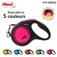 Laisse rétractable pour chien Flexi en rose néon, présentant un design en nid d'abeille et une poignée noire, disponible en 5 couleurs.
