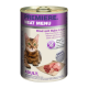 Dose Katzenfutter mit einer Bengal-Katze auf dem Etikett, mit dem Text 'Premiere Meat Menu' und 'Rindfleisch mit Huhn & Kalb', getreidefreies Rezept.