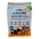 Eine Tüte Bugbell Bugfutter für Haustiere mit Insekten, Karotten und Hefe, gekennzeichnet als glutenfrei, zuckerfrei und 100 % Insektenprotein.