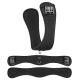 Schwarzes Pferdegurt-Set mit einem gepolsterten Design für Komfort, mit verstellbaren Schnallen und einem zentralen D-Ring für Befestigungen.