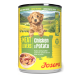 Dose Josera Junior Hundefutter mit Welpenbild; Aufschrift 'Meat Lovers | Chicken with Potato', 'Grain Free'.