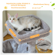 Katze spielt mit einem Bommelspielzeug in einer supergroßen 40 cm Hängematte, geräumig und stabil für große Katzen.
