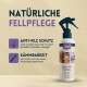 Natürliches Haustierpflegeprodukt mit einer Anti-Verfilzungs-Sprühflasche, die den Schutz vor Verfilzungen und die einfache Kämmbarkeit hervorhebt.