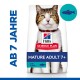 Hill's Science Plan Katzenfutterbeutel mit einer reifen Katze, beschriftet mit "REIFE ERWACHSENE 7+" mit Thunfisch und "VETERINÄR EMPFOHLEN."