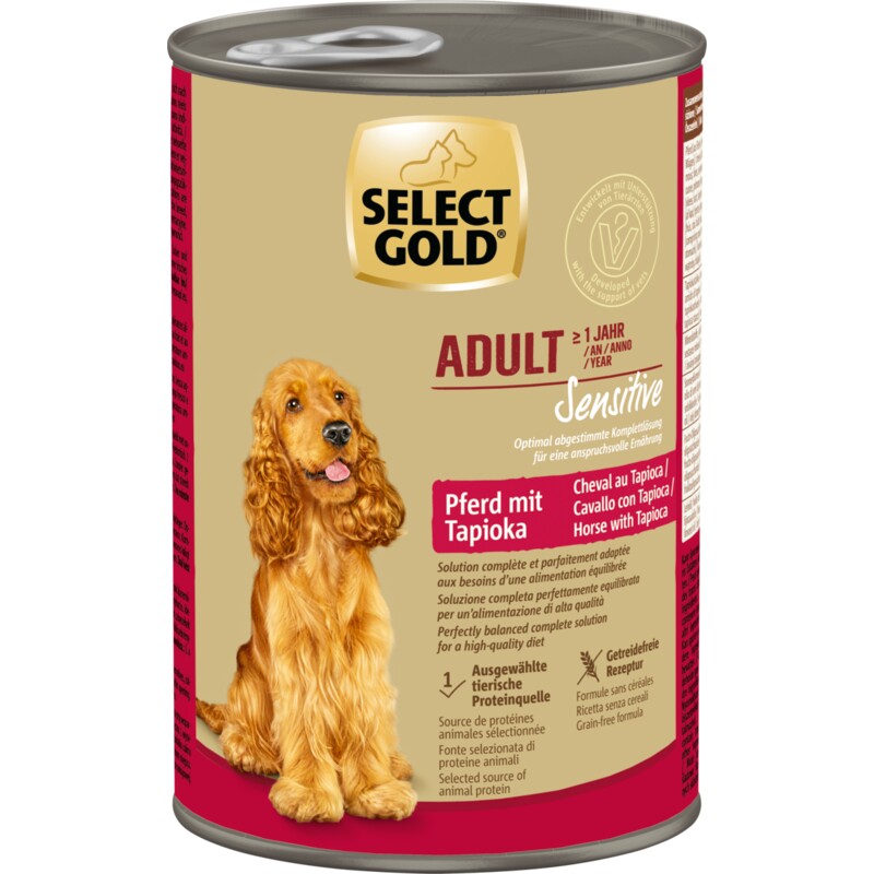 SELECT GOLD natvoer hond Sensitive Adult Paard met tapioca 6x400 g