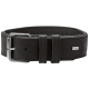 Schwarzes Lederhundehalsband mit einer silbernen Schnalle und einem kleinen "HUNTER"-Logo.