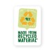 Label stating "Made from recycled material*" with a green recycling symbol and "48%" in orange, on a white background.