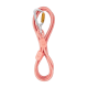 Eine pinke Haustierleine mit einem silbernen Karabinerclip, mit einem geflochtenen Design und Gummigriffen für Komfort.