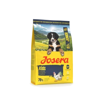 Josera Junior Kids Hundefutterbeutel mit Welpenbild, Huhn und Reis, 79 % tierisches Protein, deutsche Qualität.