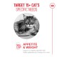Black and white image of a long-haired cat eating, with text "Target 15+ Cat's Specific Needs" and "Appetite & Weight" on white background.