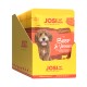 JosiDog Mini Adult Nassfutter für Hunde mit Rind und Gemüse in Sauce, 84 % Fleisch, gelbe und orange Verpackung mit Hundeabbildung.