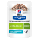 Hill's Prescription Diet Metabolic Katzenfutterbeutel mit zarten Stückchen in Soße mit Meeresfisch, gekennzeichnet für Gewichtsverlust und -erhaltung.