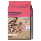 Eine 1,5 kg Tüte "Premiere I Love My Garden" Beerenmix Vogelfutter, mit einer bunten Illustration eines Gimpels auf einem Ast und sichtbaren Beeren.