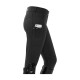 Schwarze Reitleggings mit einer Seitentasche für ein Smartphone, strukturierten Griffpaneelen am Unterschenkel und stilvollem Branding.