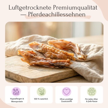 Drei Tüten Favly Hundeleckerlis, die natürliche, hochwertige und hypoallergene Optionen präsentieren, mit Text über ihre Vorteile.