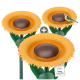 Ein farbenfrohes, sonnenblumenförmiges Haustierspielzeug mit einem grünen Stiel und Blättern, entworfen für verspielte Haustiere.