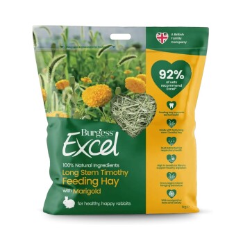 Burgess Excel Langhalm-Timothy-Futterheu mit Ringelblume, 1 kg, grün/gelbe Packung, '92 % der Tierärzte empfehlen Excel'