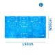 Blaue Kühlmatte für Haustiere mit einem Wasserdesign, 90 cm lang und 50 cm breit, mit der Größe 'L' gekennzeichnet.