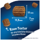Image de morceaux de croquettes pour animaux de compagnie avec des dimensions : 11,5 mm de largeur, 11 mm de hauteur et 7 mm de profondeur, présentant une texture rugueuse pour une expérience agréable.