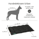 Schwarzes Hundebett für große Hunde, misst ungefähr 100 cm mal 80 cm und 9 cm dick, geeignet für Rassen wie Deutsche Schäferhunde und Dobermänner.
