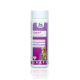 Flasche mit Glykan-Ergänzung für Hunde und Katzen, mit einem Golden Retriever und einer Katze auf dem Etikett, mit Details zu Inhaltsstoffen und Vorteilen.