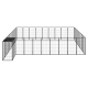 Ein großes, schwarzes Metall-Haustierspielgehege mit mehreren Paneelen, die in rechteckiger Form angeordnet sind, geeignet für den Innen- oder Außenbereich.