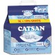Catsan Hygiene Plus Katzenstreu Verpackung, mit einer schlafenden weißen Katze auf einer Wolke, mit dem Text '9L + 10% gratis' und einer nicht klumpenden Formel.