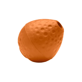Oranges Gummispielzeug für Haustiere in Eiform, mit einer strukturierten Oberfläche mit kleinen Erhebungen für Grip und Spiel.