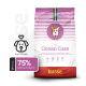 Hundefutterbeutel mit der Aufschrift "Ocean Care" in pink-weißer Gestaltung, mit einem hypoallergenen Symbol, 75% tierischem Protein und ernährungsphysiologischen Vorteilen.
