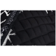 Schwarze, gesteppten Haustierdecke mit einem Logo, das eine Pferdesilhouette zeigt, und dem Text "EQUINATE" am Rand.