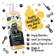 Bugalugs Mango & Banane Shampoo für Haustiere, mit einem Cartoon-Hundelabel und verspielten Illustrationen von Pfotenabdrücken und Pflegewerkzeugen.