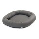 Rundes, graues Haustierbett mit gepolstertem Rand und flachem Zentrum, entworfen für Komfort und Entspannung.
