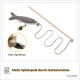 Katzenspielzeug mit einem fischförmigen Plüsch mit Katzenminze, einem Holzstock und einer Schnur. Enthält 6g Katzenminze. Text: "Mehr Spielspaß durch Katzenminze."